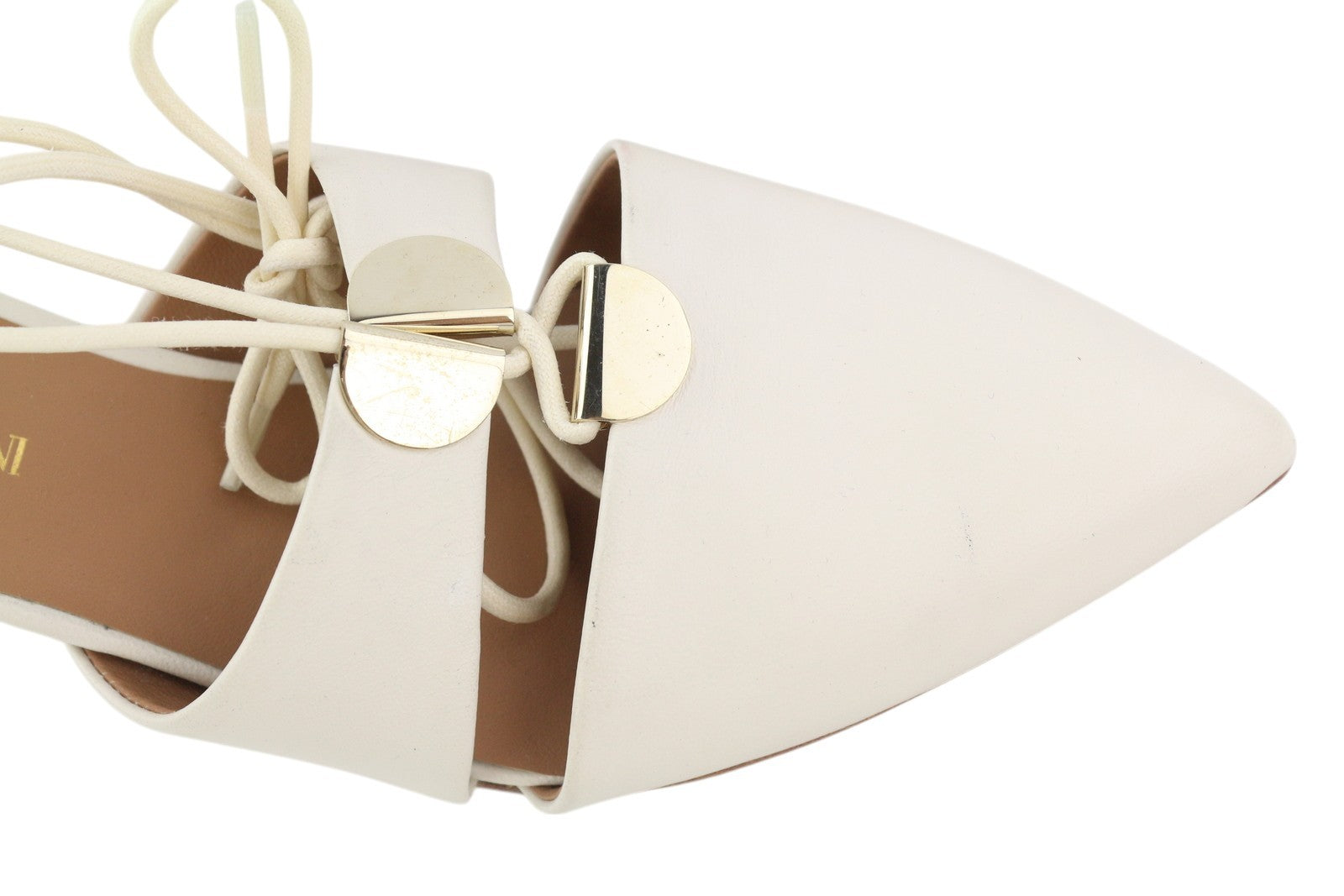 EMPORIO ARMANI Women Heels EU37 White Leather Laced Strappy Pointed Toe Casual