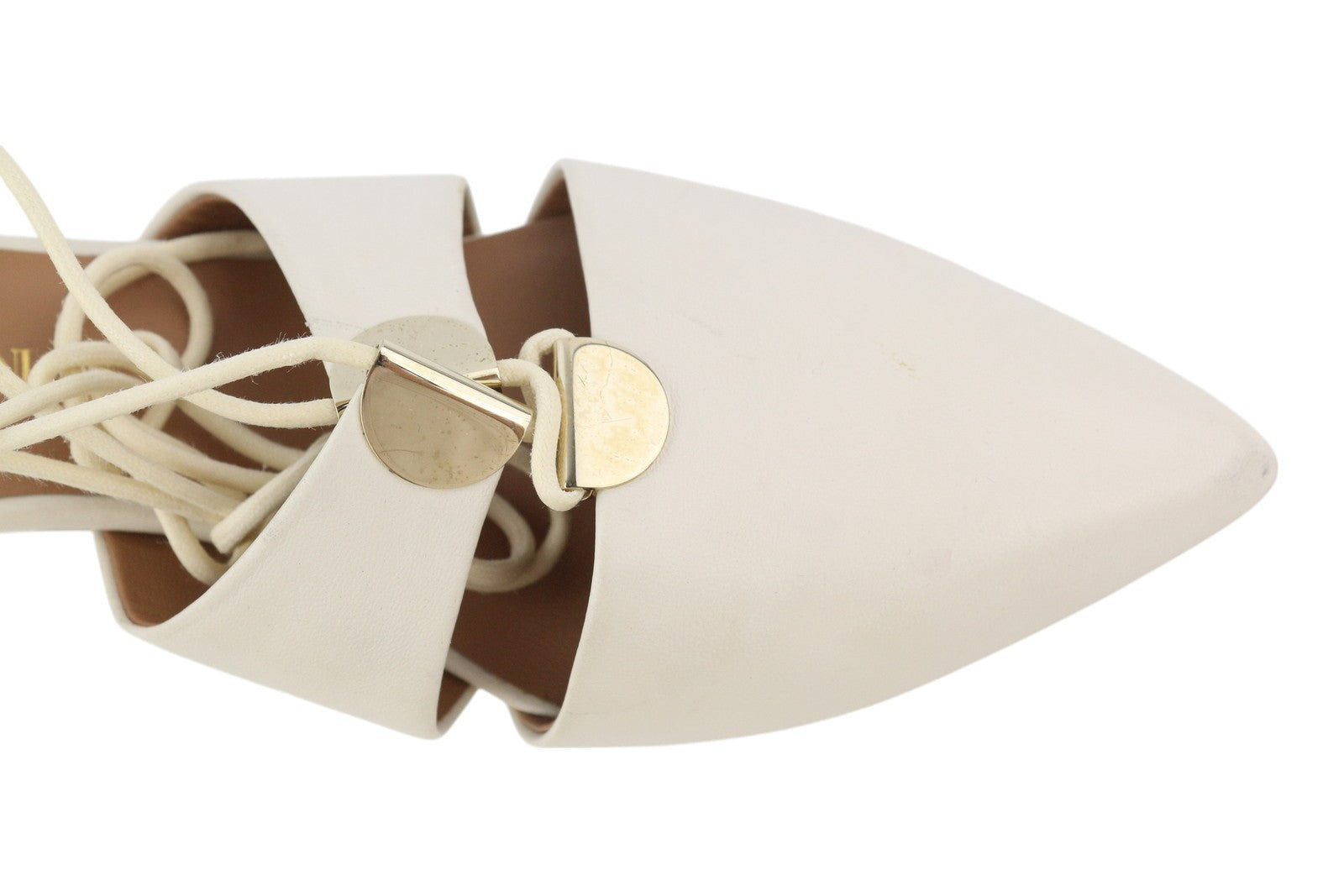 EMPORIO ARMANI Women Heels EU37 White Leather Laced Strappy Pointed Toe Casual