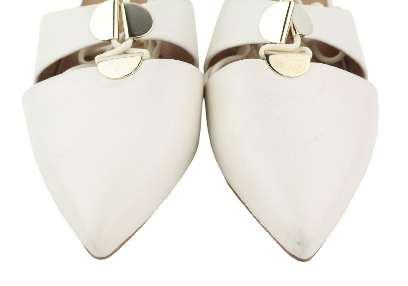 EMPORIO ARMANI Women Heels EU37 White Leather Laced Strappy Pointed Toe Casual