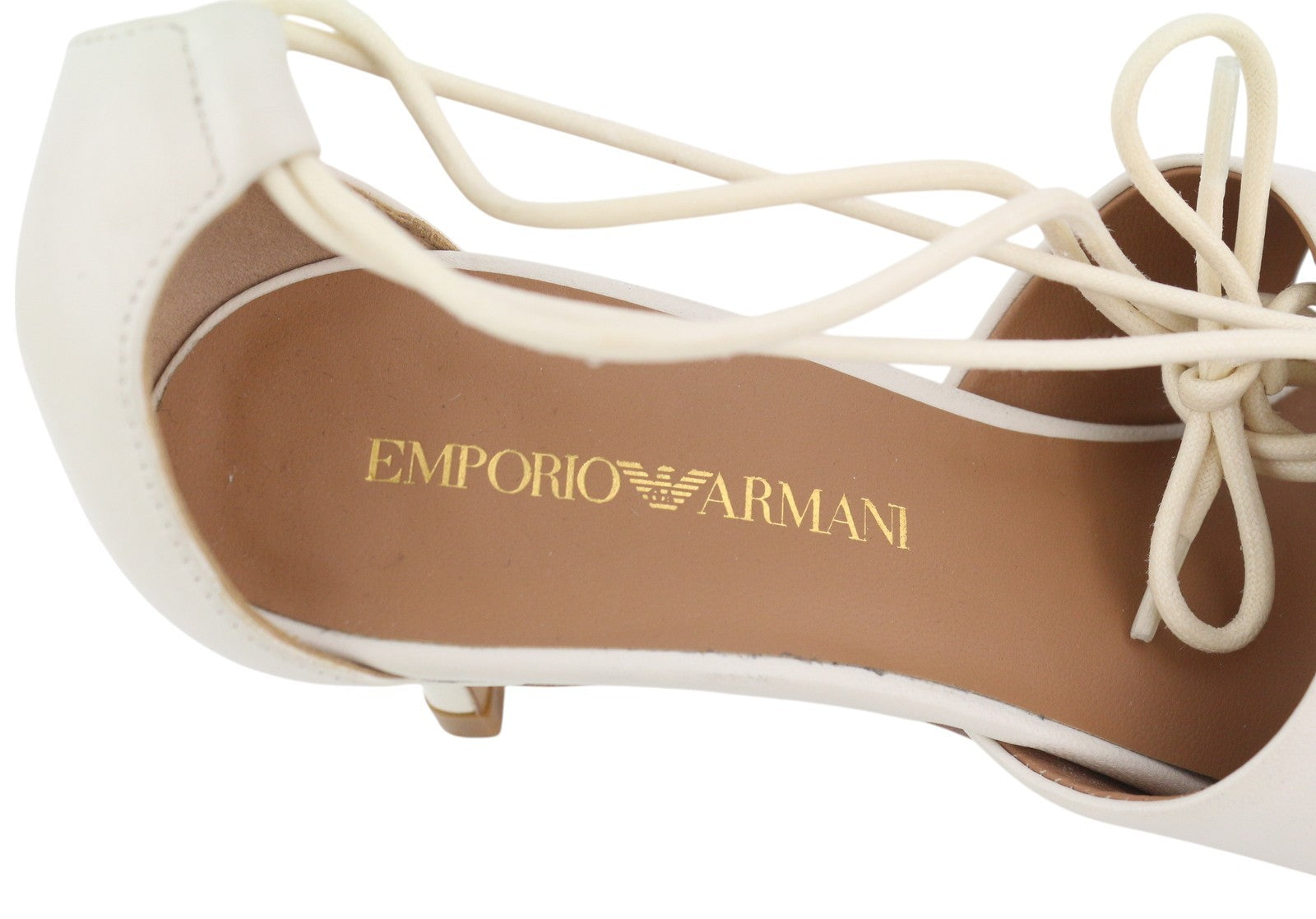 EMPORIO ARMANI Women Heels EU37 White Leather Laced Strappy Pointed Toe Casual