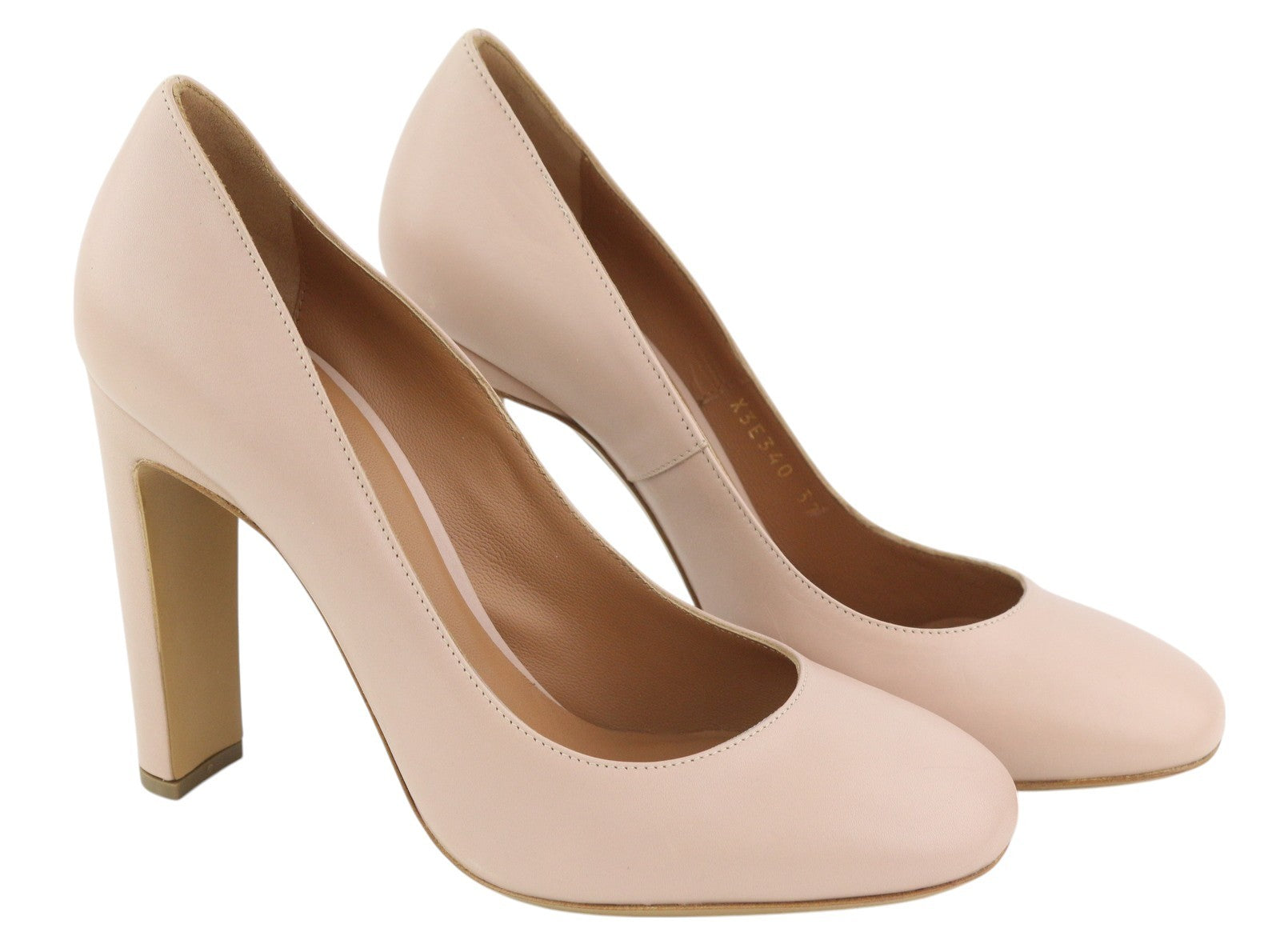 EMPORIO ARMANI X3E340 Women Heels EU37 Light Pink Leather Square Toe Slip On