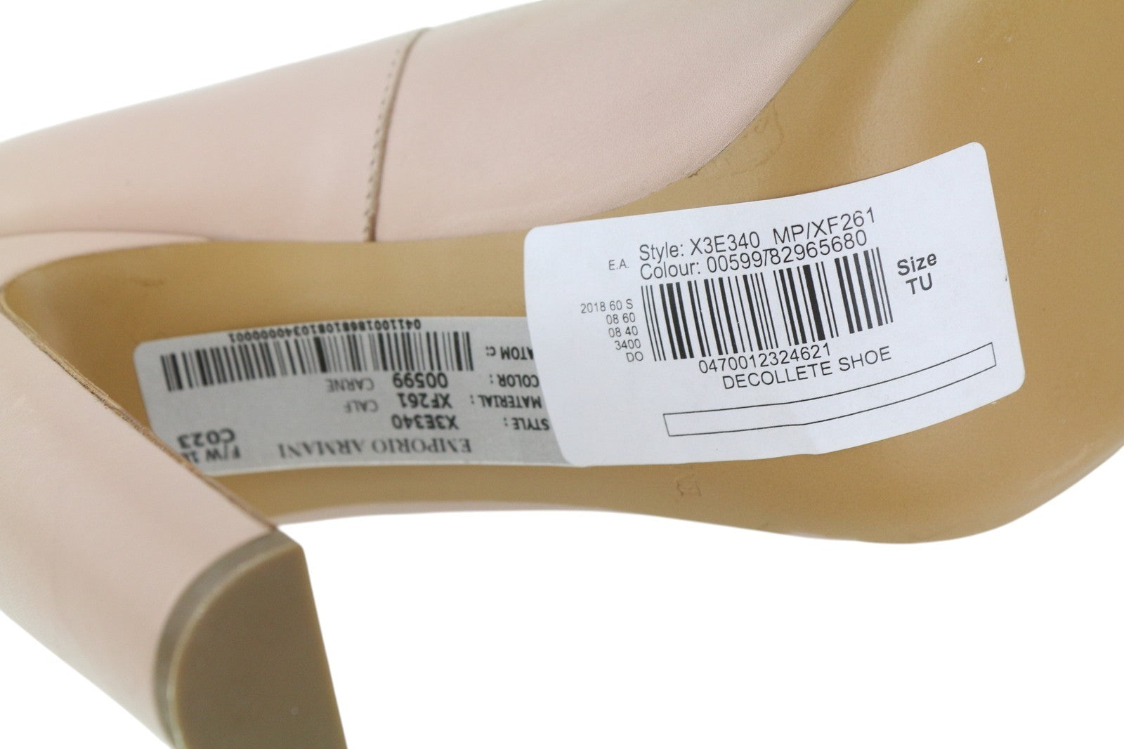 EMPORIO ARMANI X3E340 Women Heels EU37 Light Pink Leather Square Toe Slip On