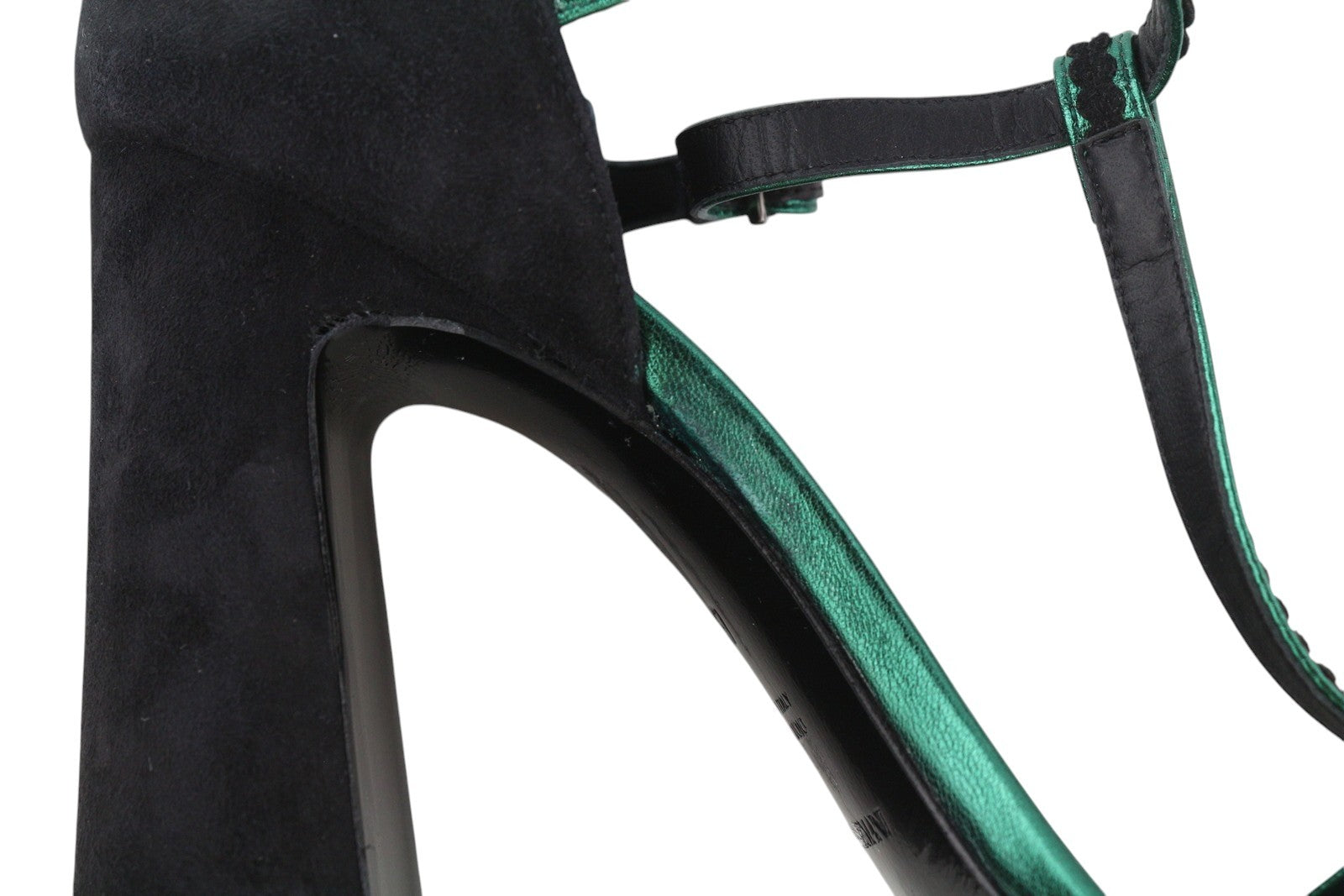 EMPORIO ARMANI Women Heels EU37 Black Suede Leather Strappy Buckle Pumps Sandals