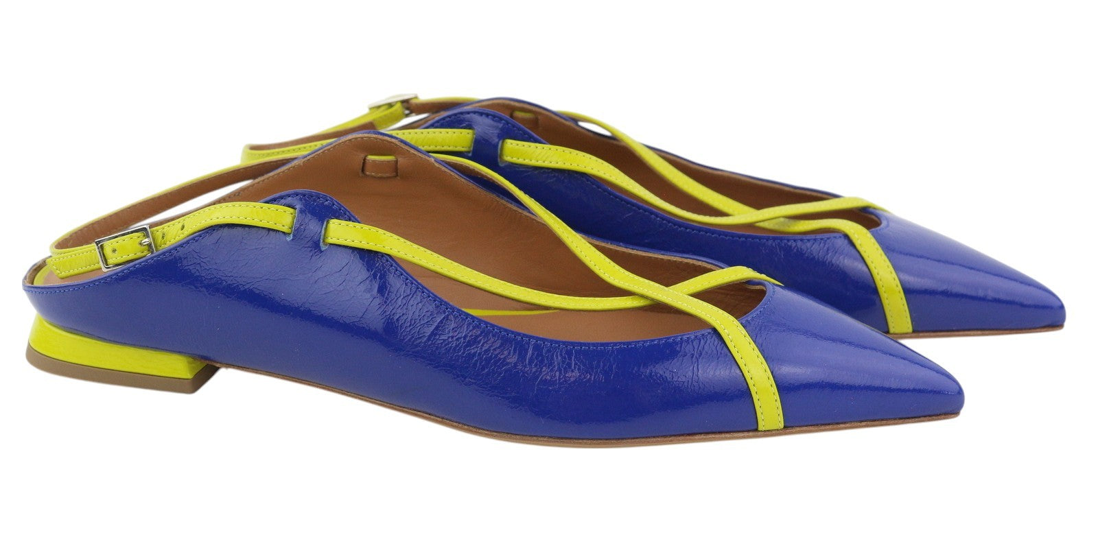 EMPORIO ARMANI X3D235 Women Flats EU37 Shiny Leather Pointed Toe Strappy Buckle