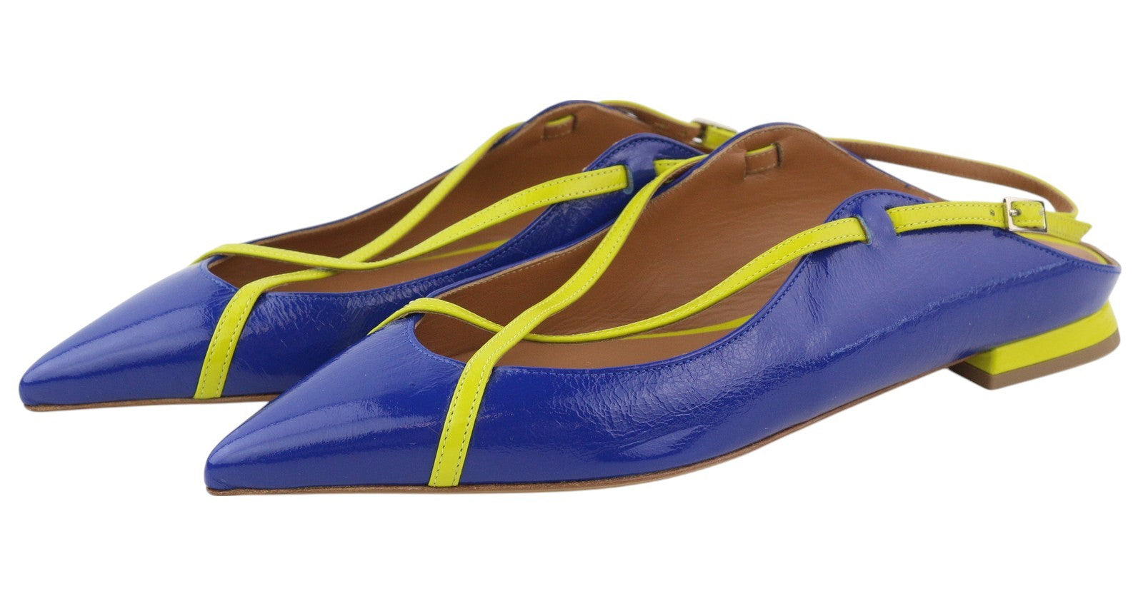 EMPORIO ARMANI X3D235 Women Flats EU37 Shiny Leather Pointed Toe Strappy Buckle