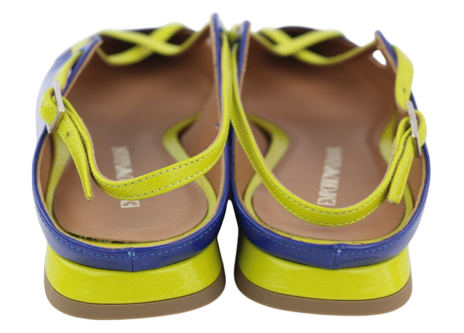 EMPORIO ARMANI X3D235 Women Flats EU37 Shiny Leather Pointed Toe Strappy Buckle