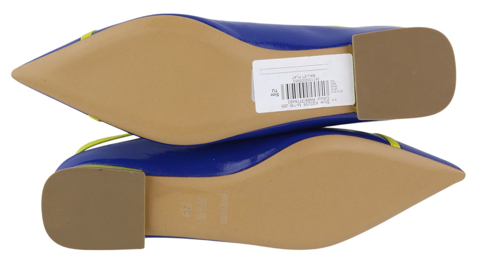 EMPORIO ARMANI X3D235 Women Flats EU37 Shiny Leather Pointed Toe Strappy Buckle