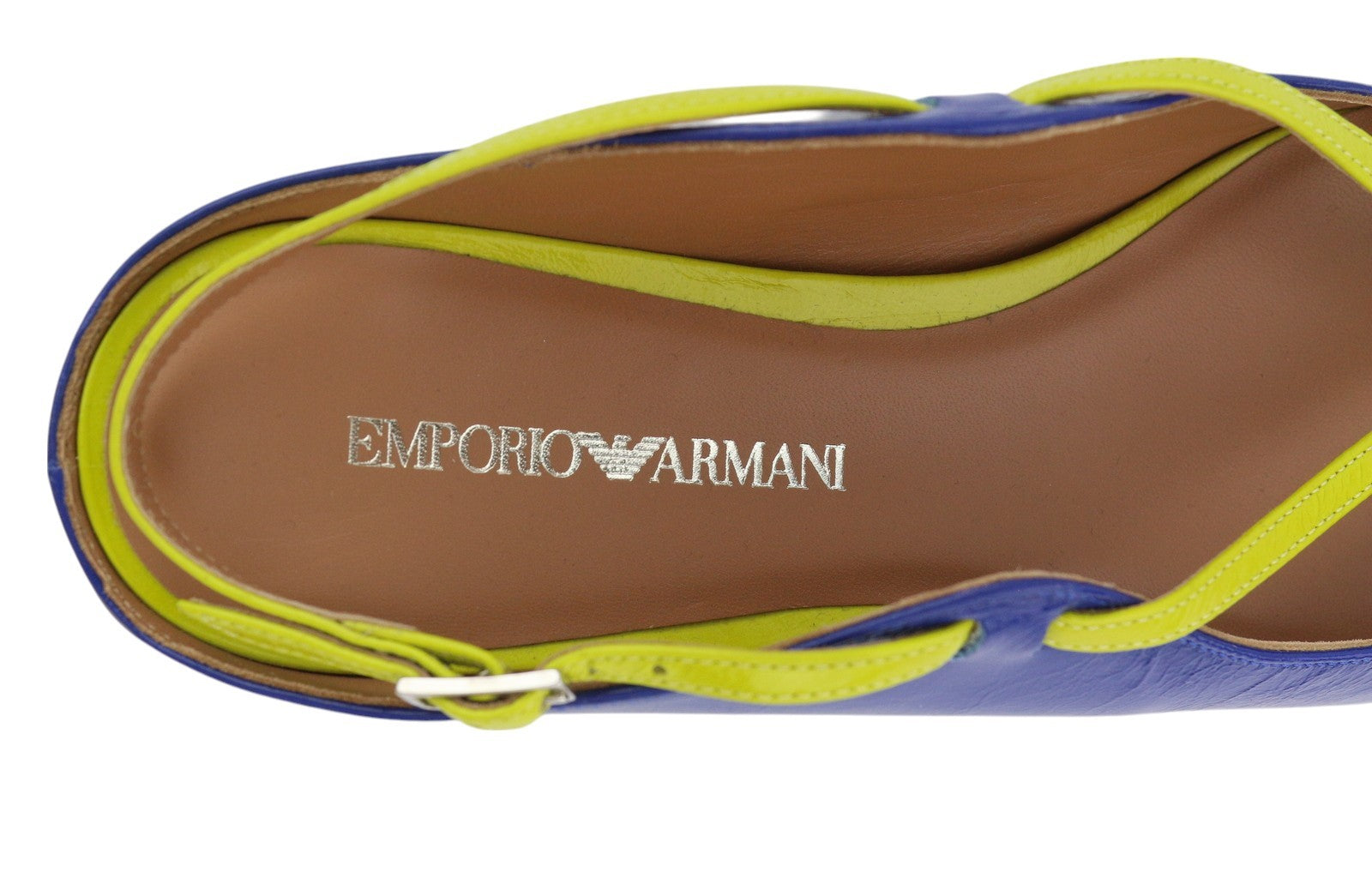 EMPORIO ARMANI X3D235 Women Flats EU37 Shiny Leather Pointed Toe Strappy Buckle