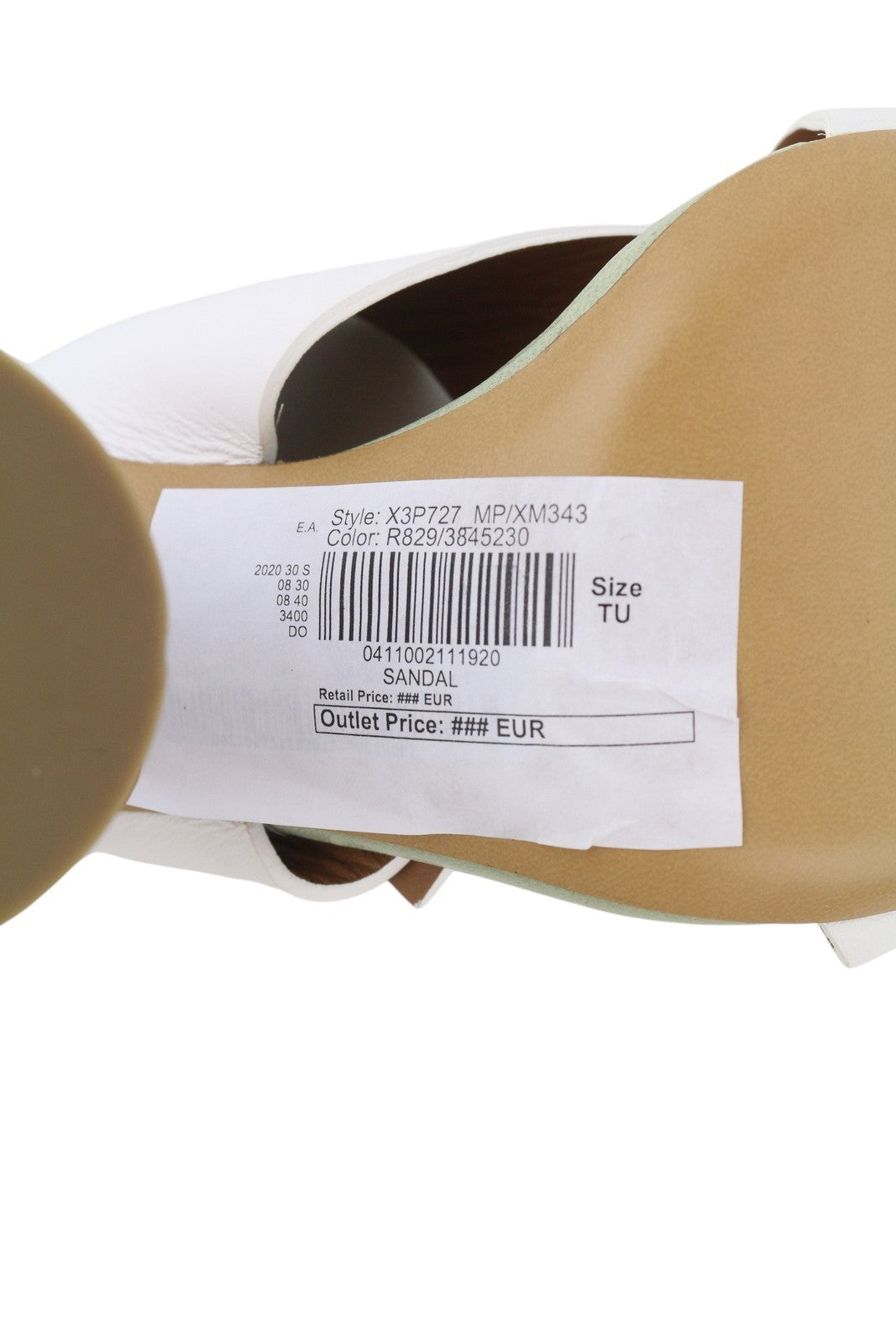 EMPORIO ARMANI X3P727 Women Heels EU37 White Leather Gold Tone Details Sandals