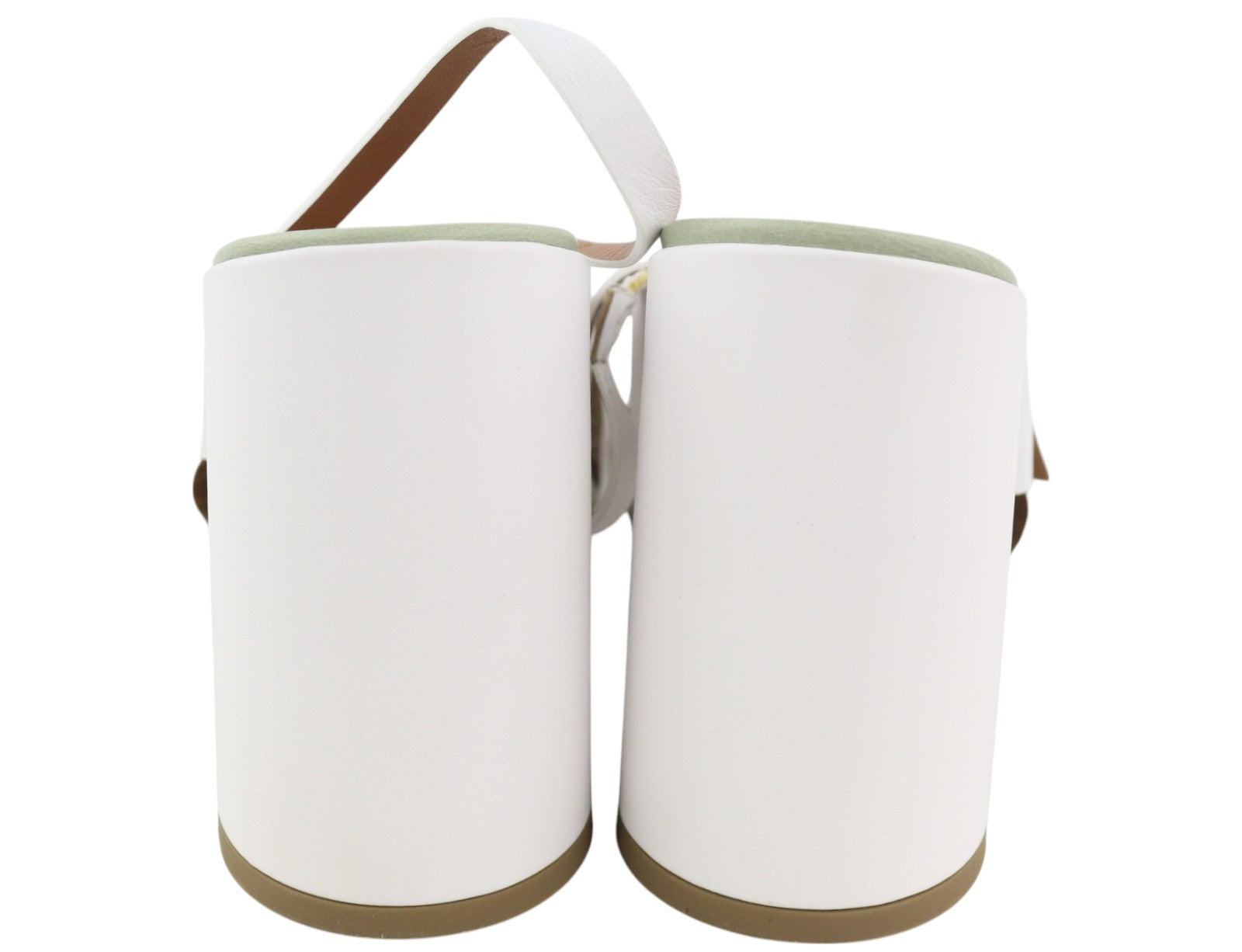 EMPORIO ARMANI X3P727 Women Heels EU37 White Leather Gold Tone Details Sandals