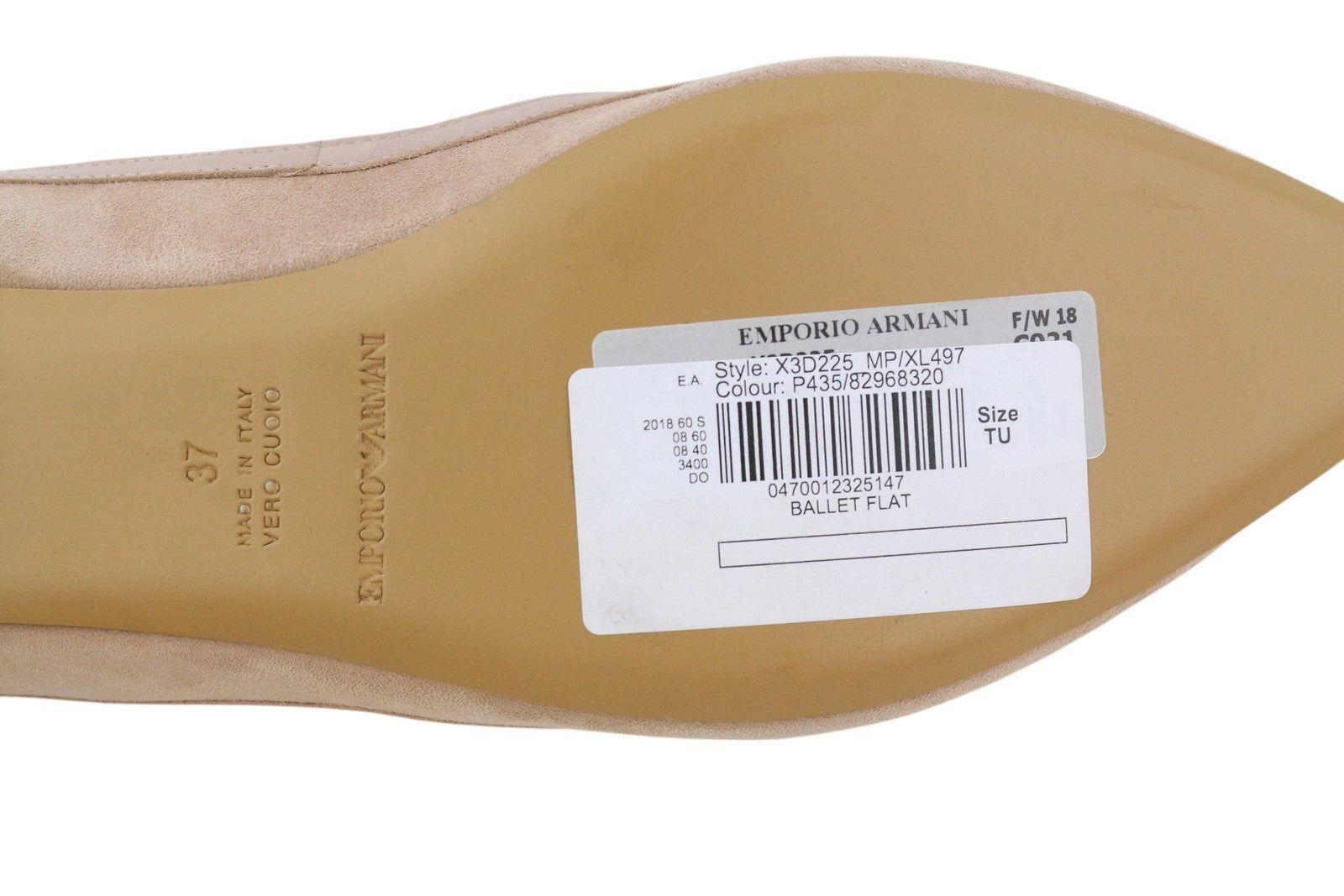 EMPORIO ARMANI X3D225 Women Flats EU37 Light Pink Suede Leather Pointed Toe