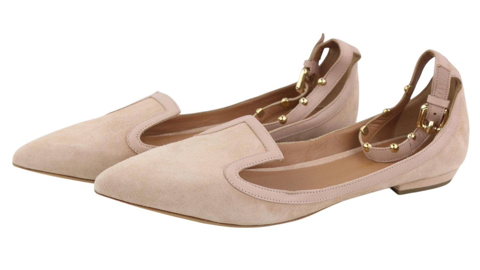 EMPORIO ARMANI X3D225 Women Flats EU37 Light Pink Suede Leather Pointed Toe