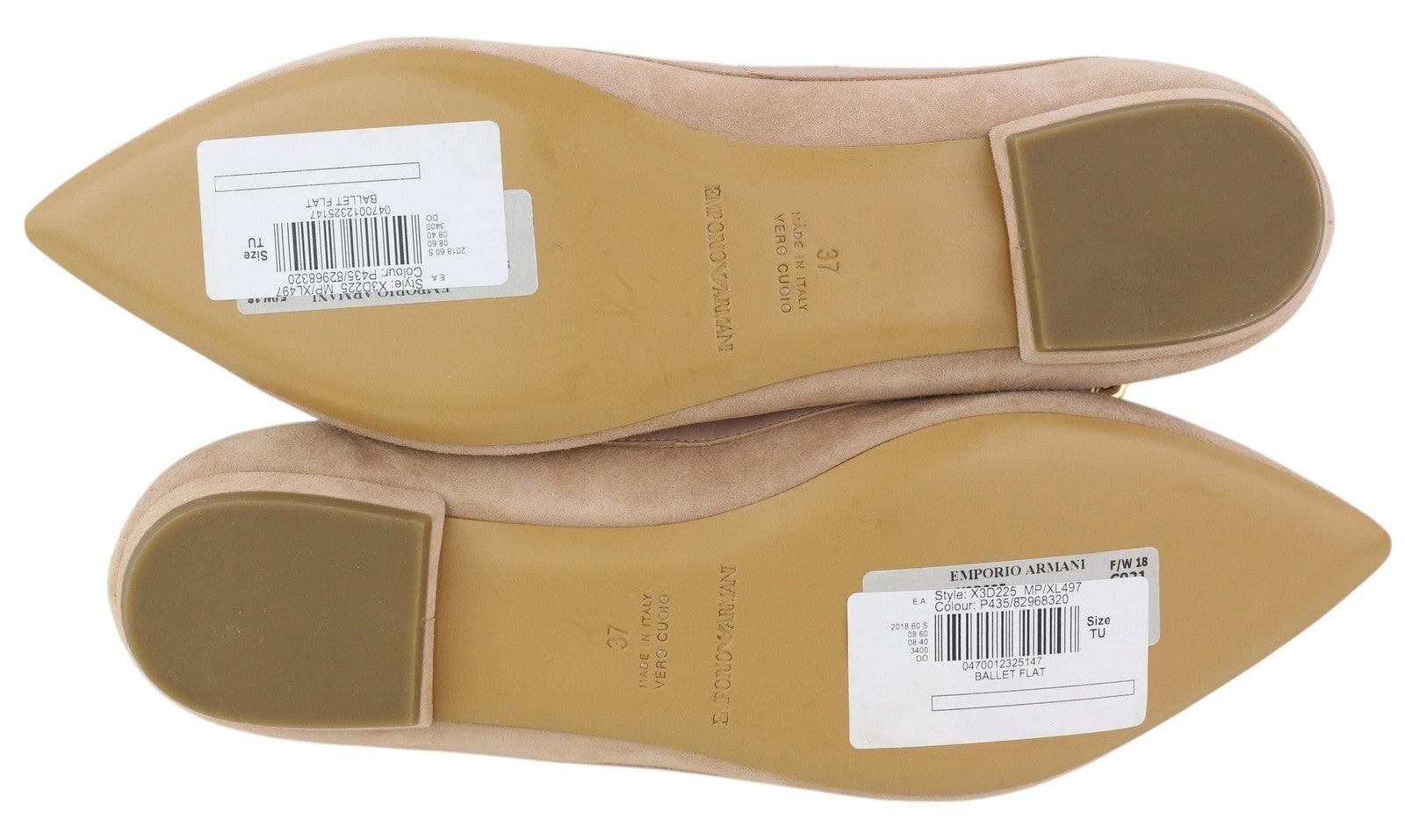 EMPORIO ARMANI X3D225 Women Flats EU37 Light Pink Suede Leather Pointed Toe