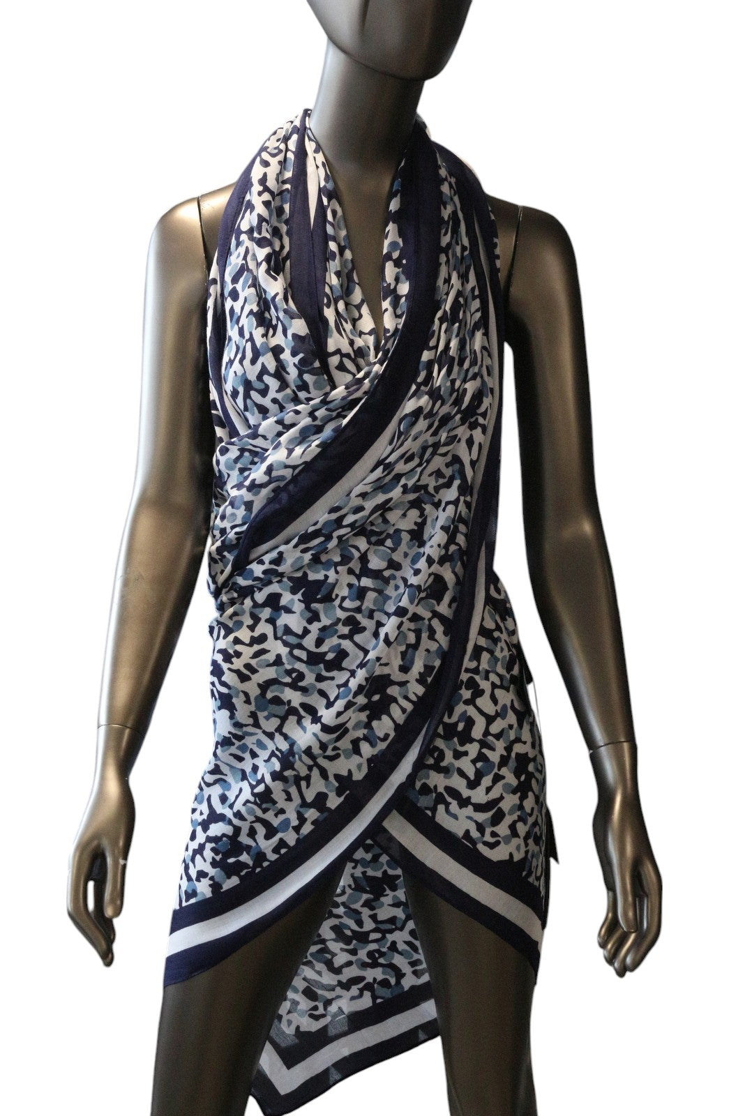 ANTONY MORATO Women Scarf OS Blue White Pattern Cover Up Wrap Casual Beach