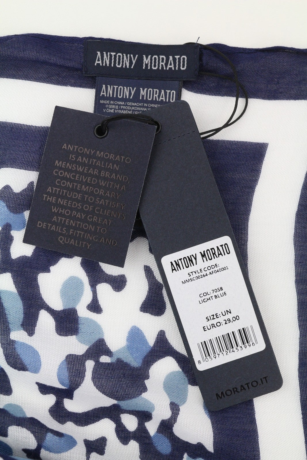 ANTONY MORATO Women Scarf OS Blue White Pattern Cover Up Wrap Casual Beach