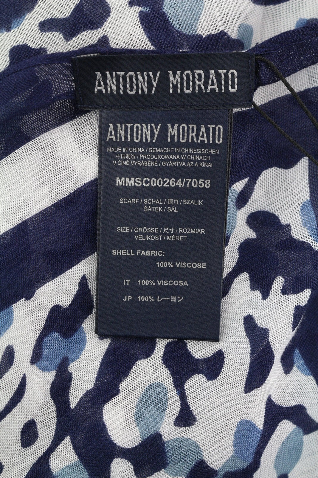 ANTONY MORATO Women Scarf OS Blue White Pattern Cover Up Wrap Casual Beach