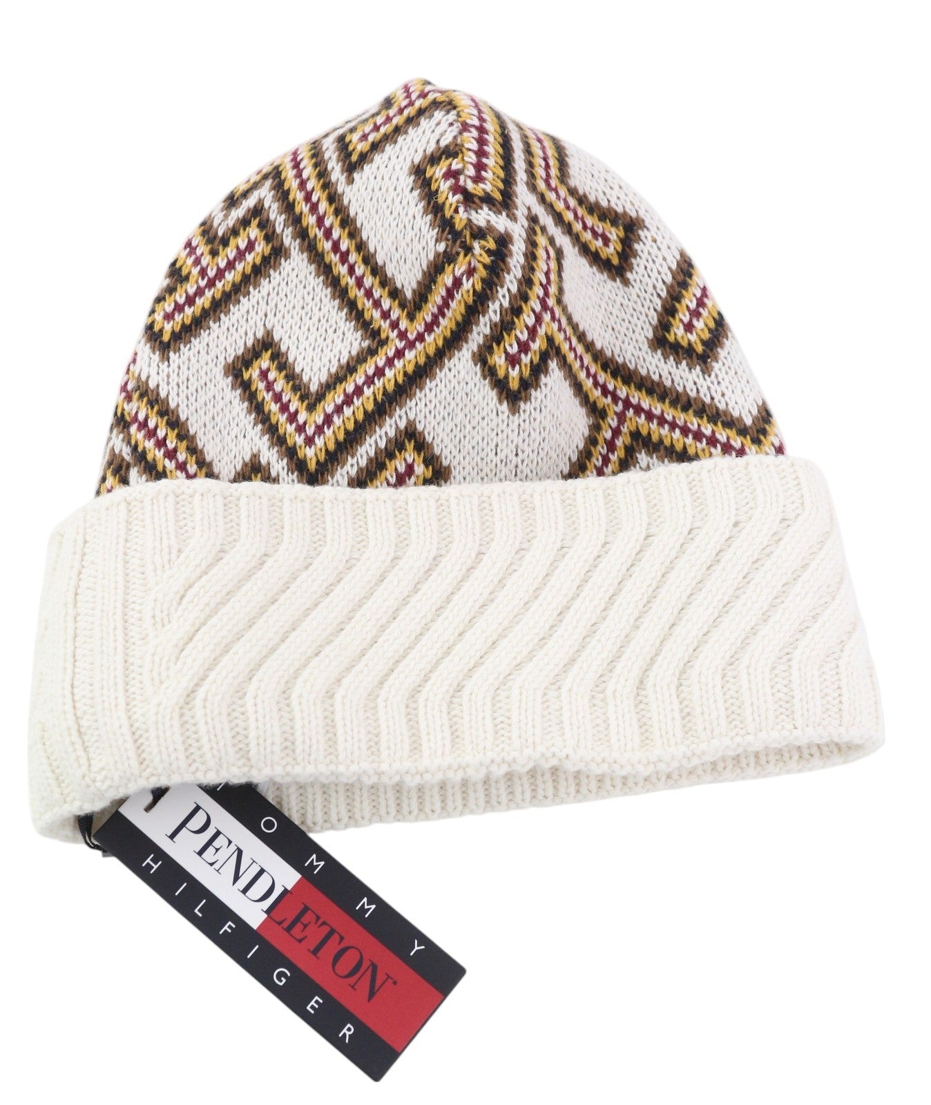 TOMMY HILFIGER TH P Beanie Women Hat OS Colourful Wool Blend Knit Pendleton