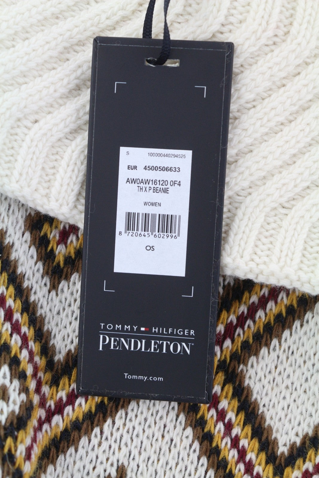 TOMMY HILFIGER TH P Beanie Women Hat OS Colourful Wool Blend Knit Pendleton