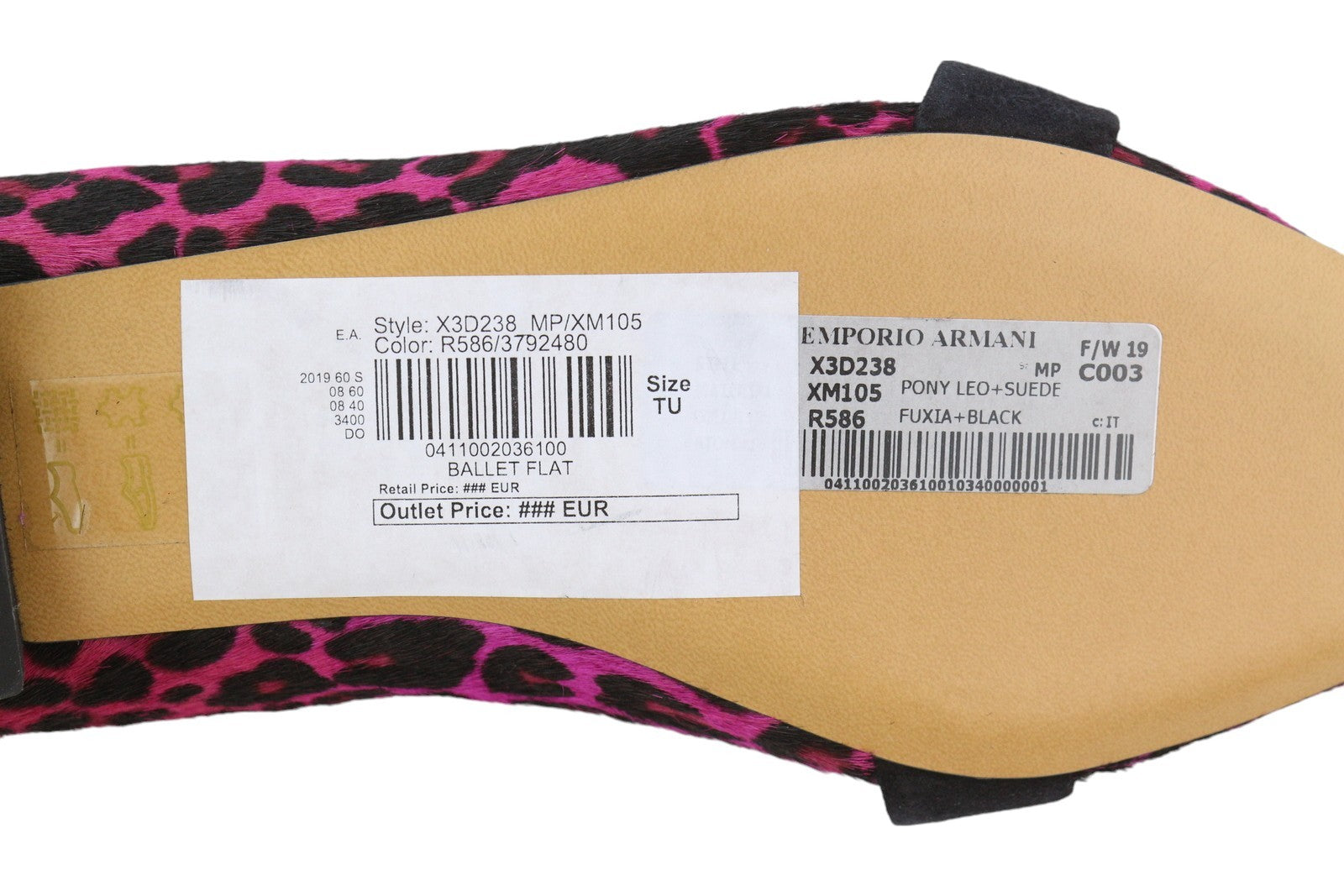 EMPORIO ARMANI X3D238 Women Flats EU37 Pink Suede Trim Pointed Toe Logo RRP$299