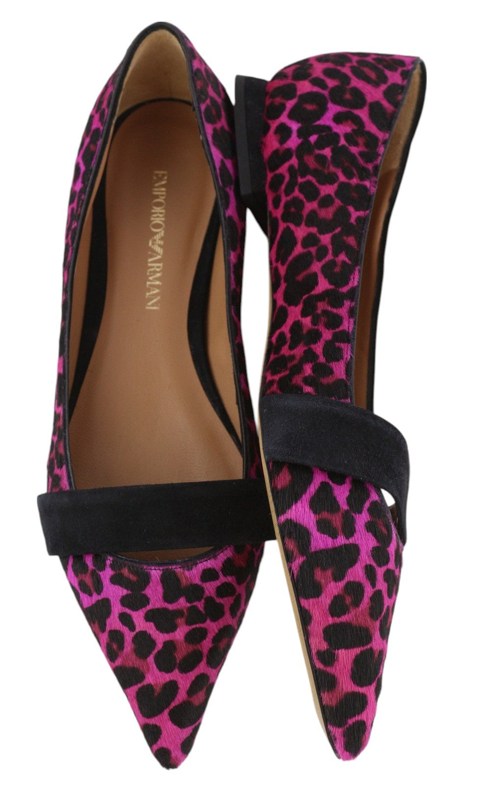 EMPORIO ARMANI X3D238 Women Flats EU37 Pink Suede Trim Pointed Toe Logo RRP$299
