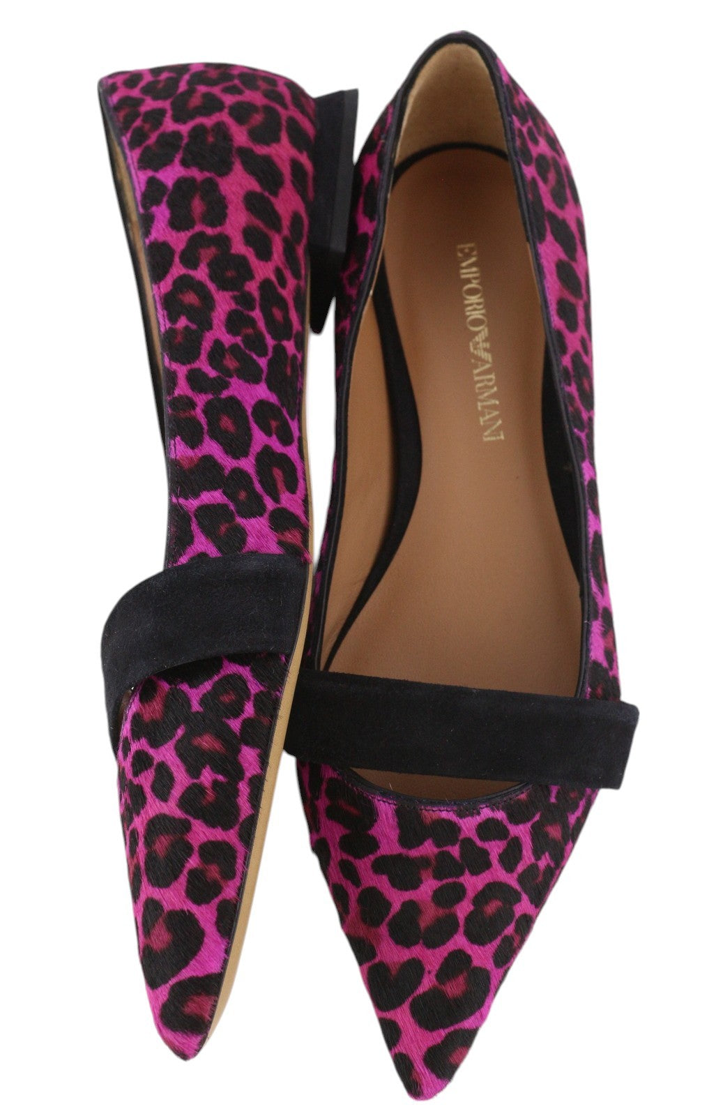 EMPORIO ARMANI X3D238 Women Flats EU37 Pink Suede Trim Pointed Toe Logo RRP$299