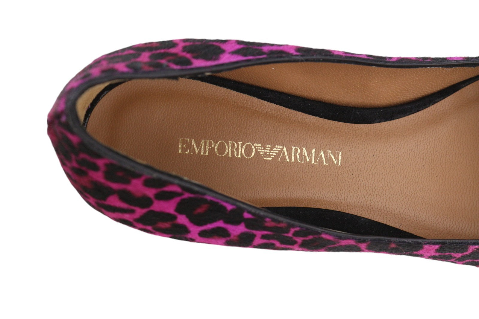 EMPORIO ARMANI X3D238 Women Flats EU37 Pink Suede Trim Pointed Toe Logo RRP$299