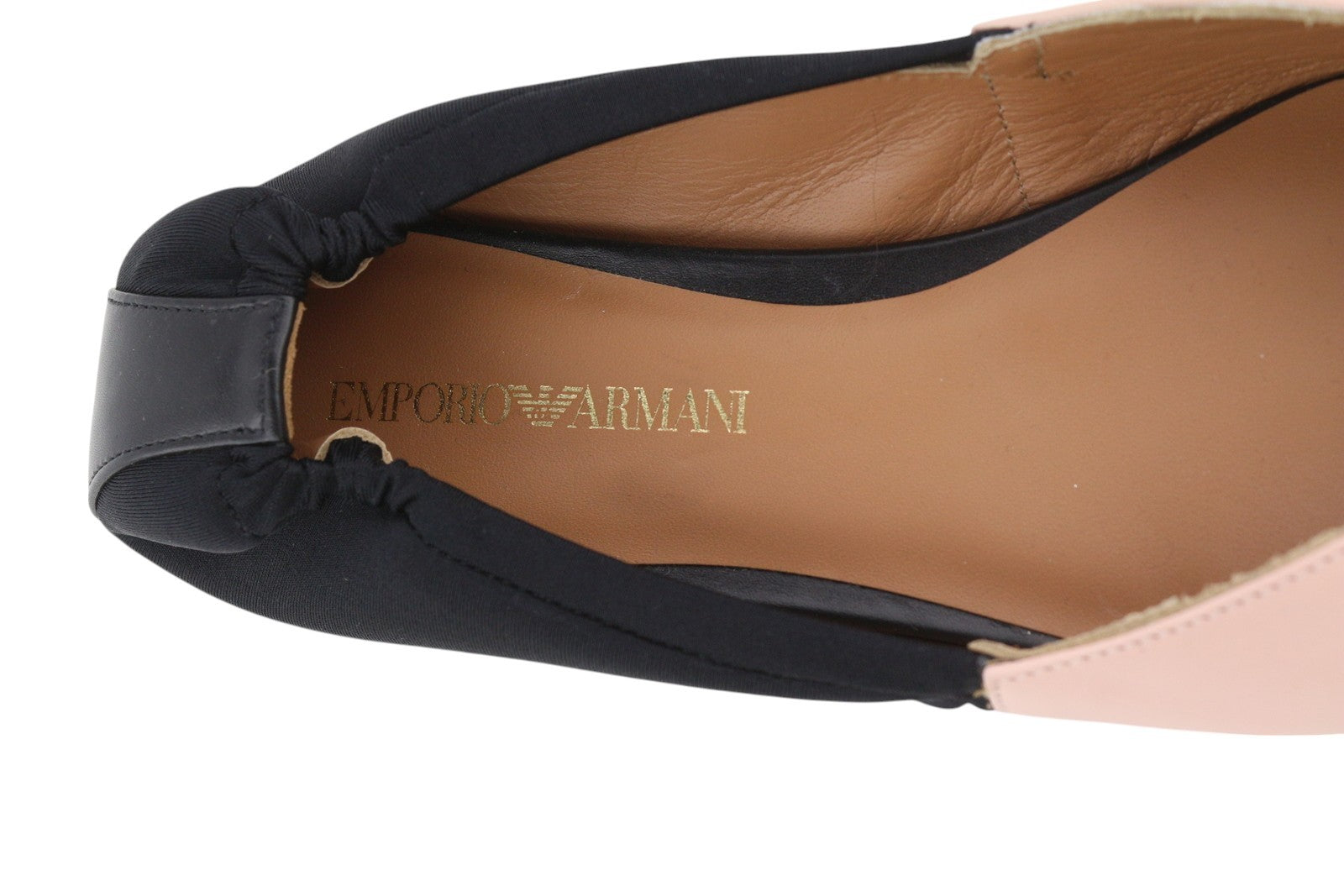 EMPORIO ARMANI X3D244 Women Flats EU37 Pink Leather Pointed Toe Logo Ballerina