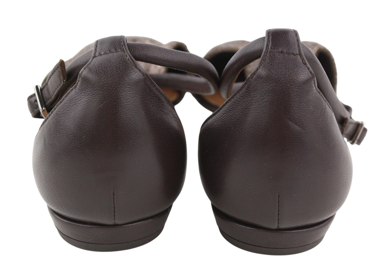 EMPORIO ARMANI X3D254 Women Flats EU37 Brown Shiny Pointed Toe Slip Ballerina