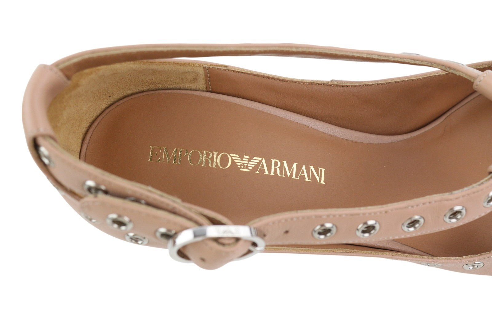 EMPORIO ARMANI X3E397 Women Heels EU37 Pink Leather Metal Details Pointed Toe
