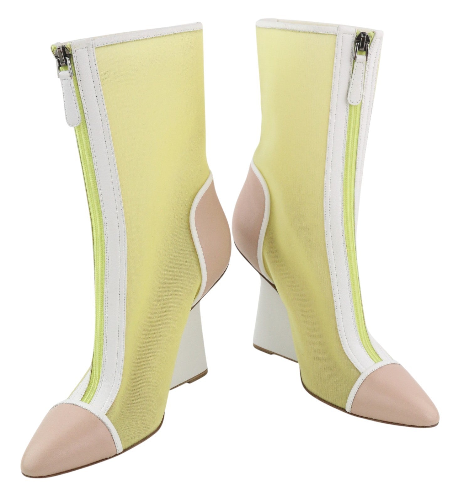 EMPORIO ARMANI X3M280 Women Shoes EU37 Leather Yellow Mesh Pointed Toe Zipper