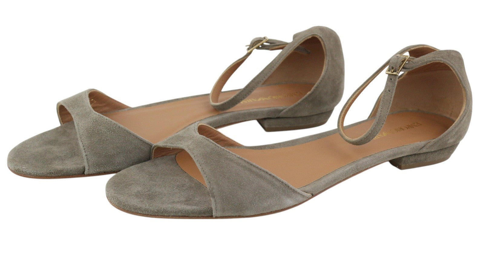 EMPORIO ARMANI X3P649 Women Sandals EU37 Grey Suede Leather Open Toe Buckle