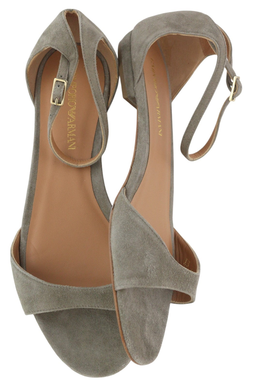 EMPORIO ARMANI X3P649 Women Sandals EU37 Grey Suede Leather Open Toe Buckle