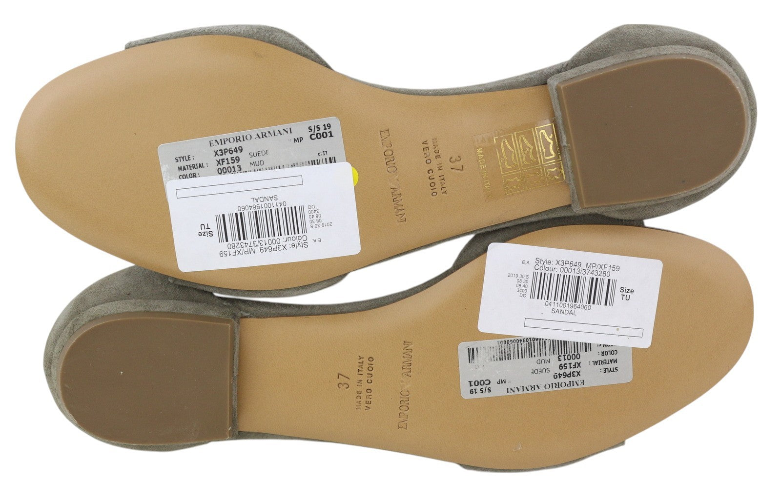 EMPORIO ARMANI X3P649 Women Sandals EU37 Grey Suede Leather Open Toe Buckle