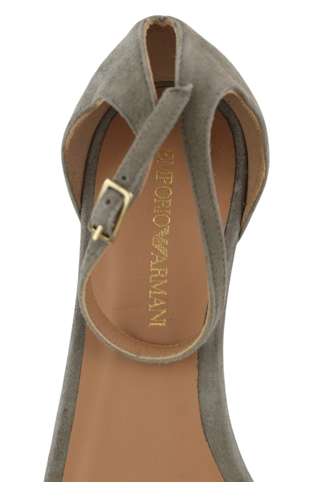 EMPORIO ARMANI X3P649 Women Sandals EU37 Grey Suede Leather Open Toe Buckle
