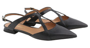 EMPORIO ARMANI Women Flats EU37 Black Leather Pointed Toe Strappy Ballerina