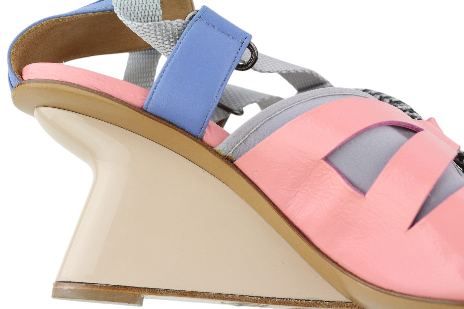 EMPORIO ARMANI Women Heels EU37 Beige Leather Pointed Toe Green Drawstrings