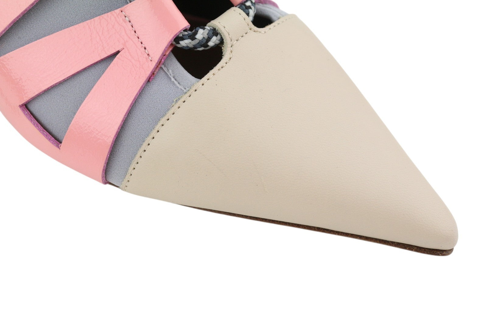 EMPORIO ARMANI Women Heels EU37 Beige Leather Pointed Toe Green Drawstrings