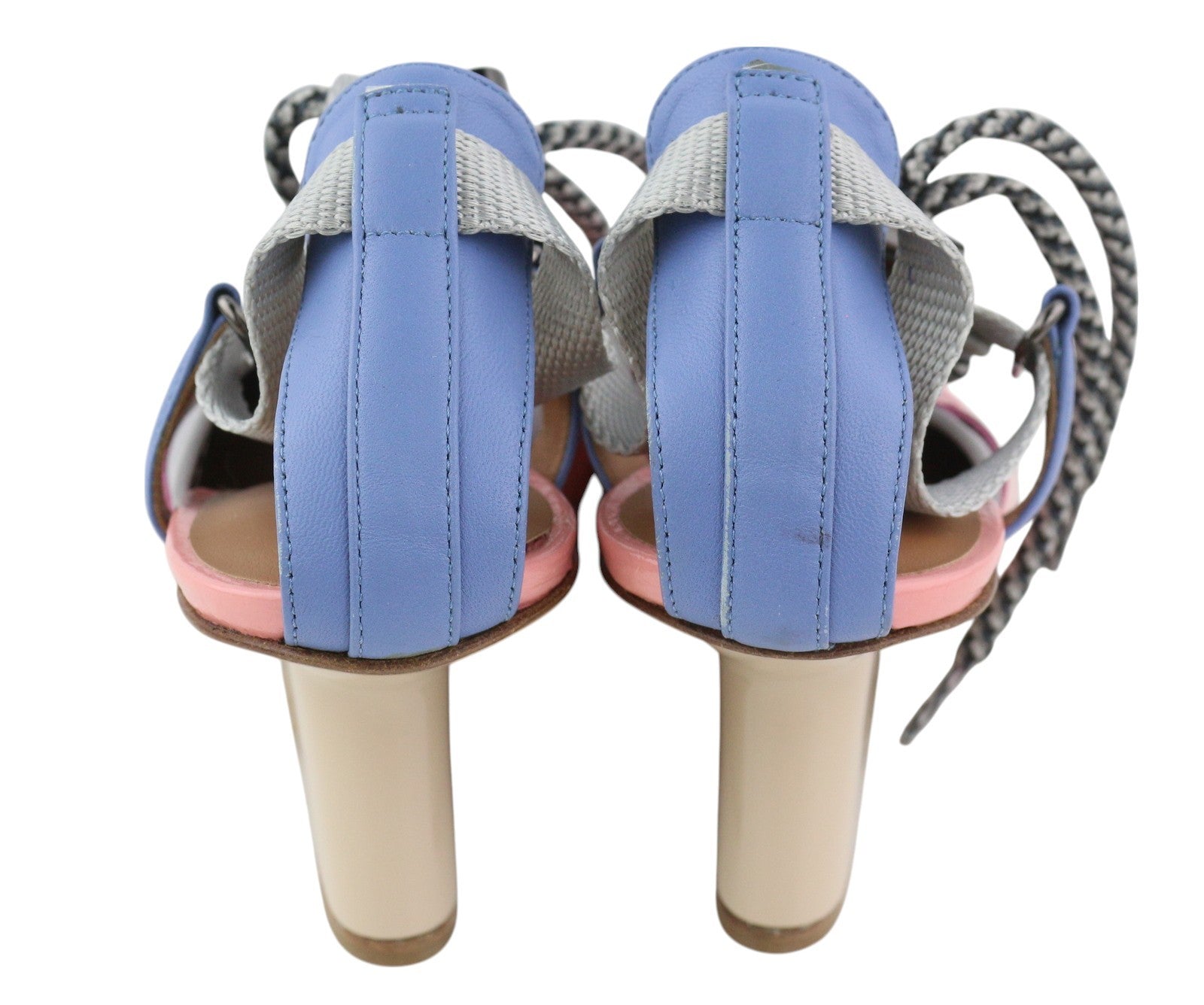 EMPORIO ARMANI Women Heels EU37 Beige Leather Pointed Toe Green Drawstrings