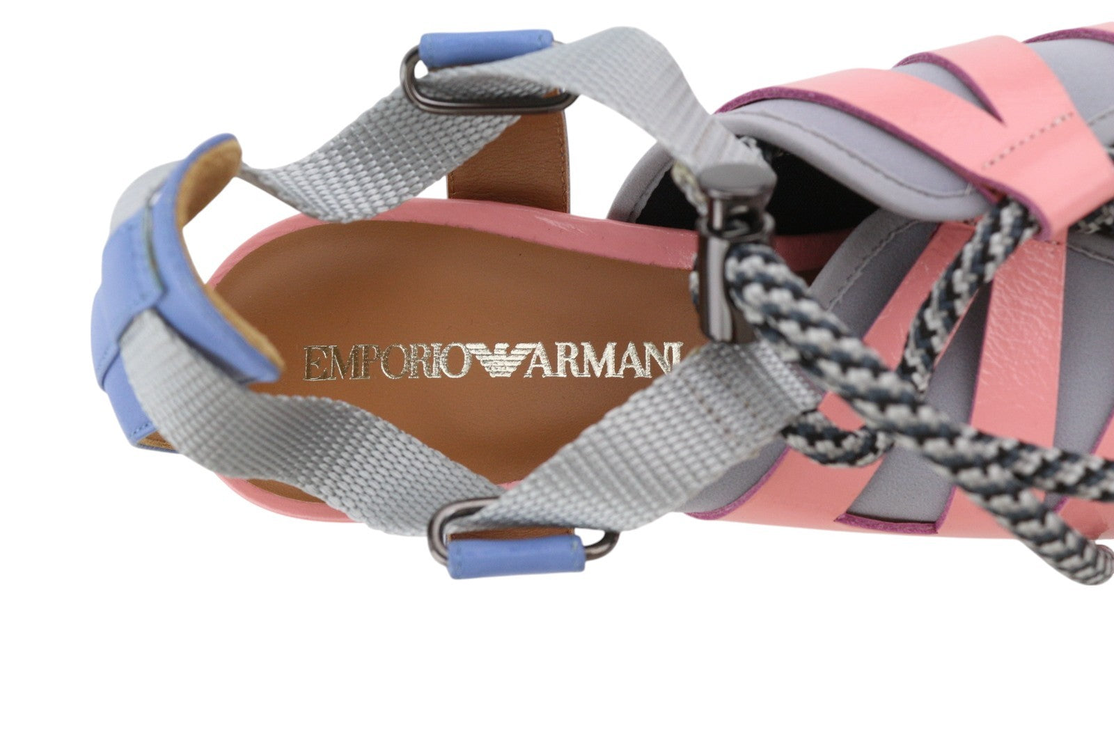 EMPORIO ARMANI Women Heels EU37 Beige Leather Pointed Toe Green Drawstrings