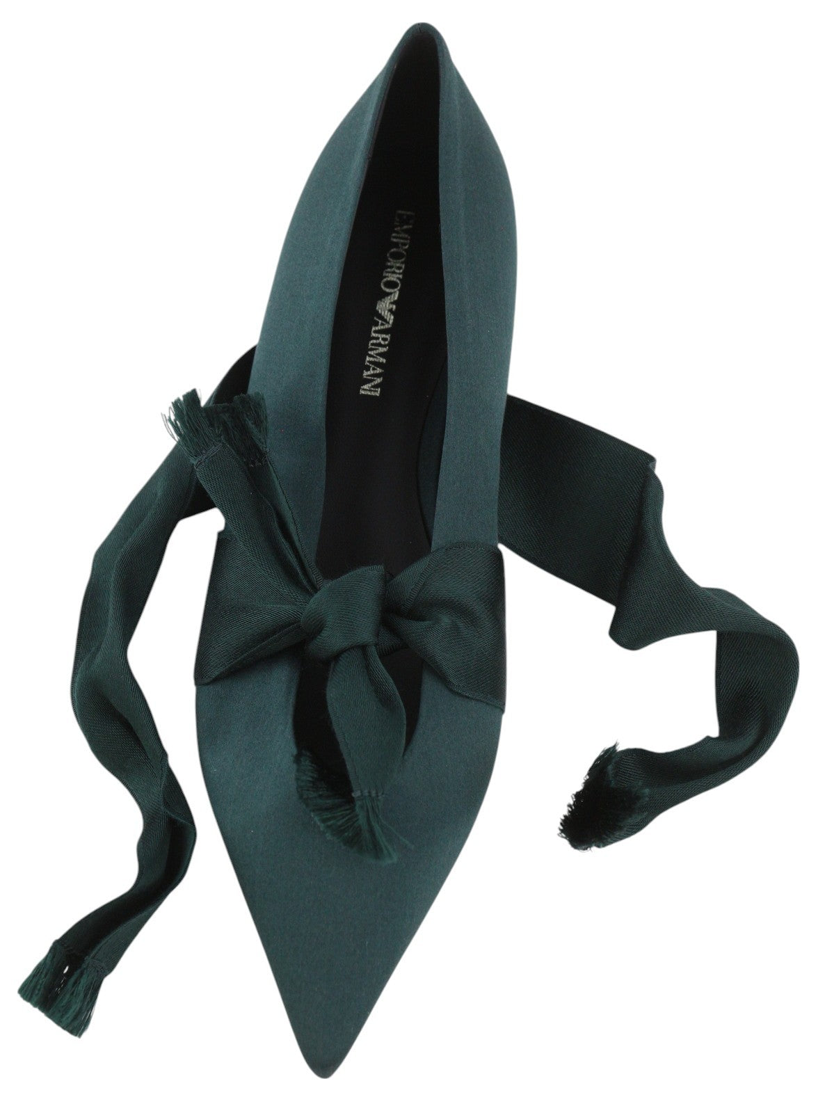 EMPORIO ARMANI X3D262 Women Flats EU37 Green Satin Pointed Toe Ballerina Straps