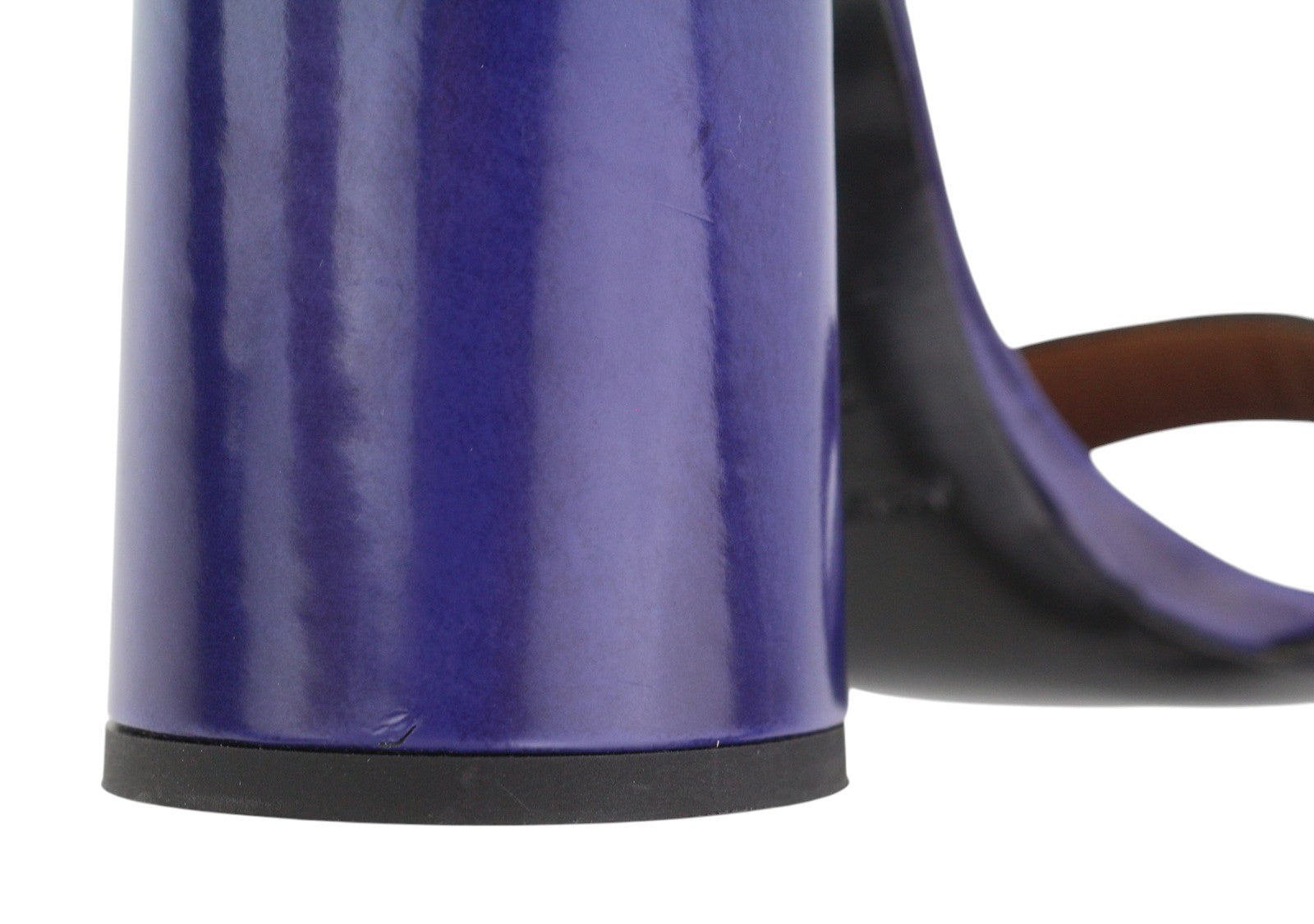 EMPORIO ARMANI Women Heels EU37 Purple Leather Block Heels Open Toe Sandals