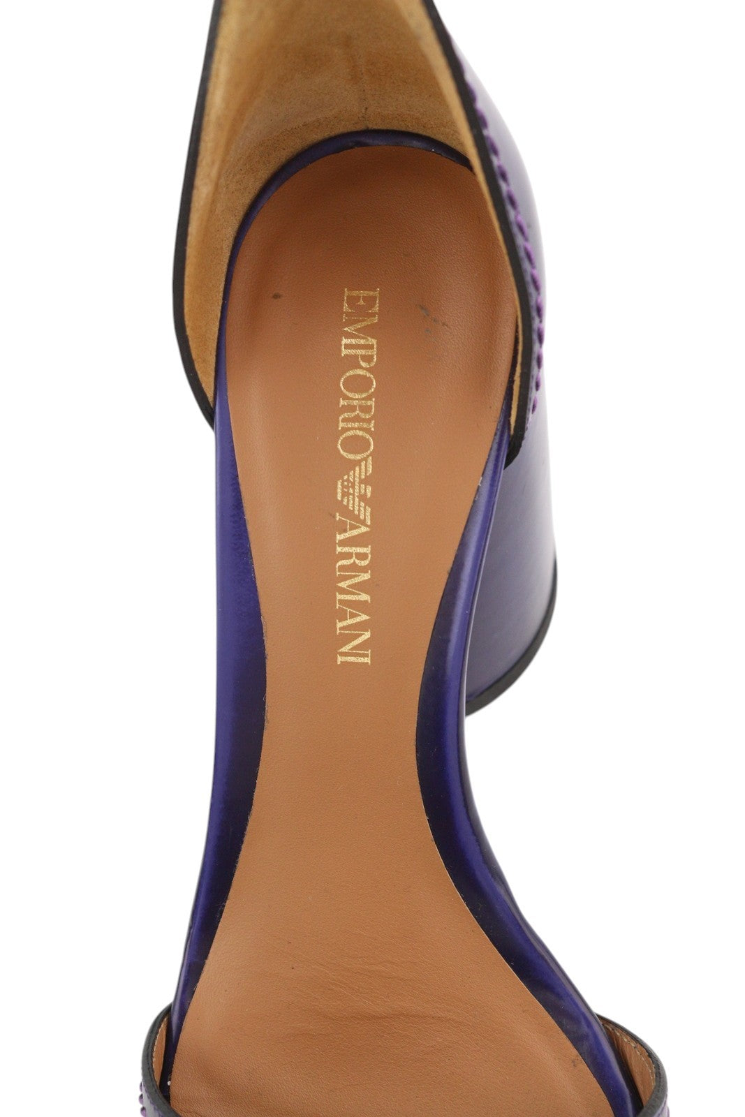 EMPORIO ARMANI Women Heels EU37 Purple Leather Block Heels Open Toe Sandals