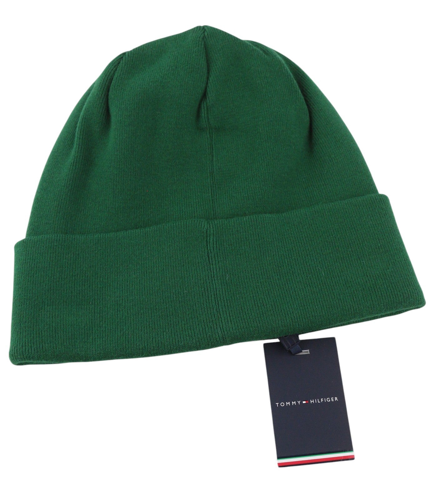 TOMMY HILFIGER New Prep Beanie Men Hat OS Green Cotton Knit Embroidered RRP€79