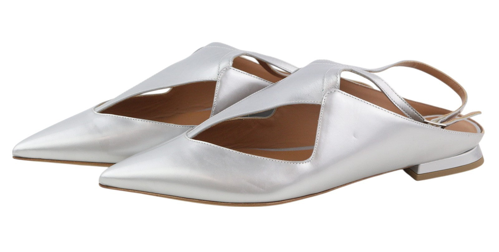 EMPORIO ARMANI X3D234 Women Flats EU37 Silver Pointed Toe Buckle Slip Sandals