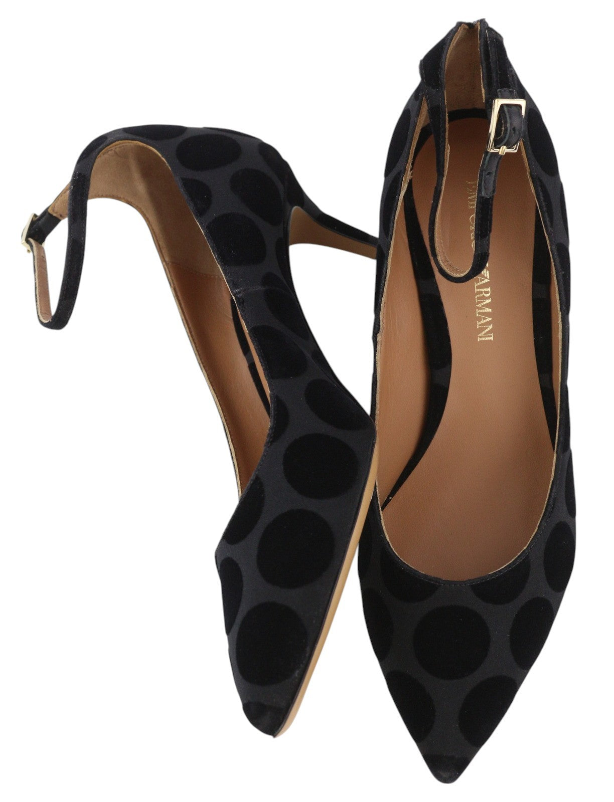 EMPORIO ARMANI X3E320 Women Heels EU37 Black Polka Dot Print Pointed Toe Buckle