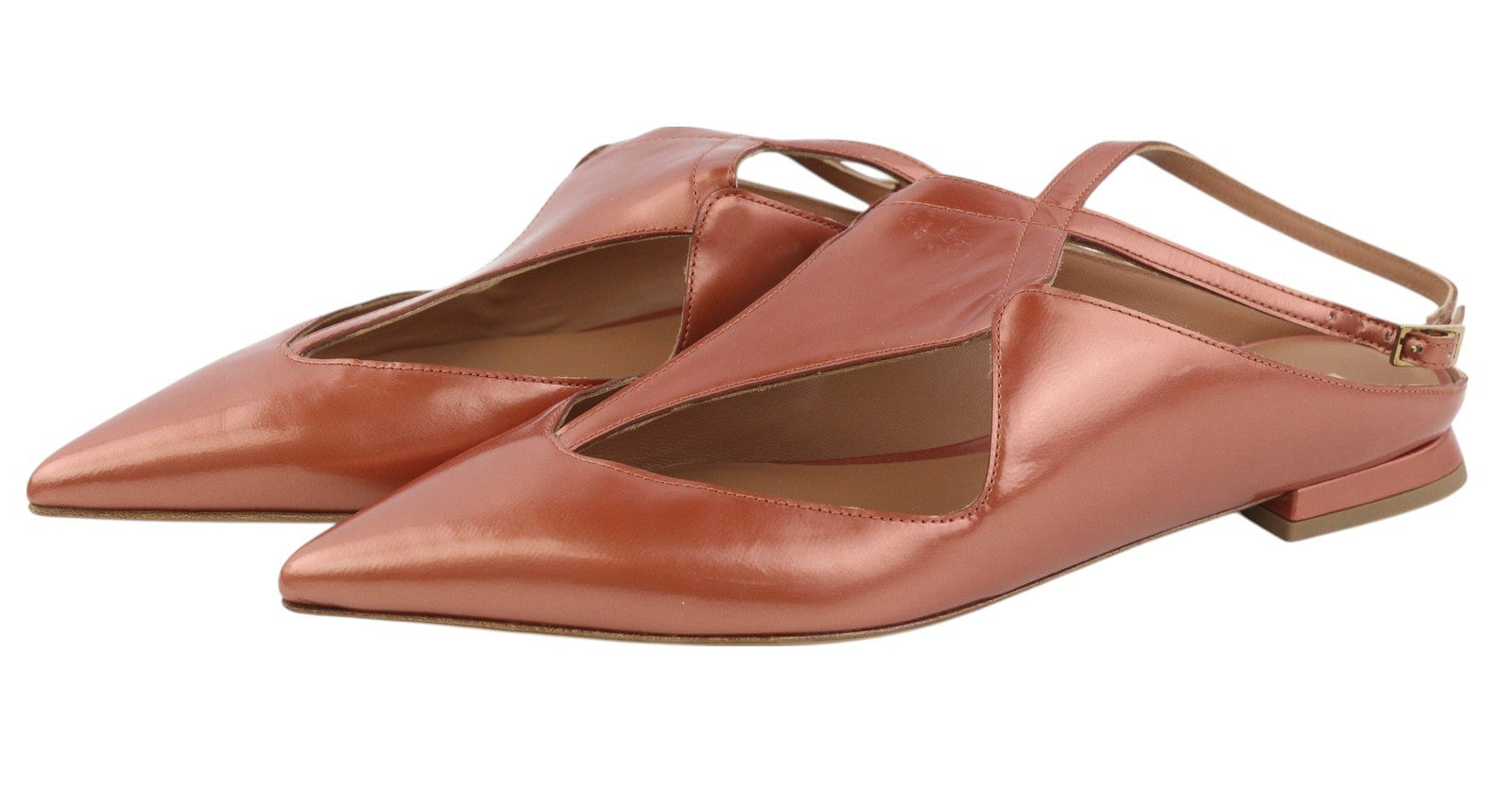 EMPORIO ARMANI X3D234 Women Flats EU37 Brown Pointed Toe Buckle Slip Sandals