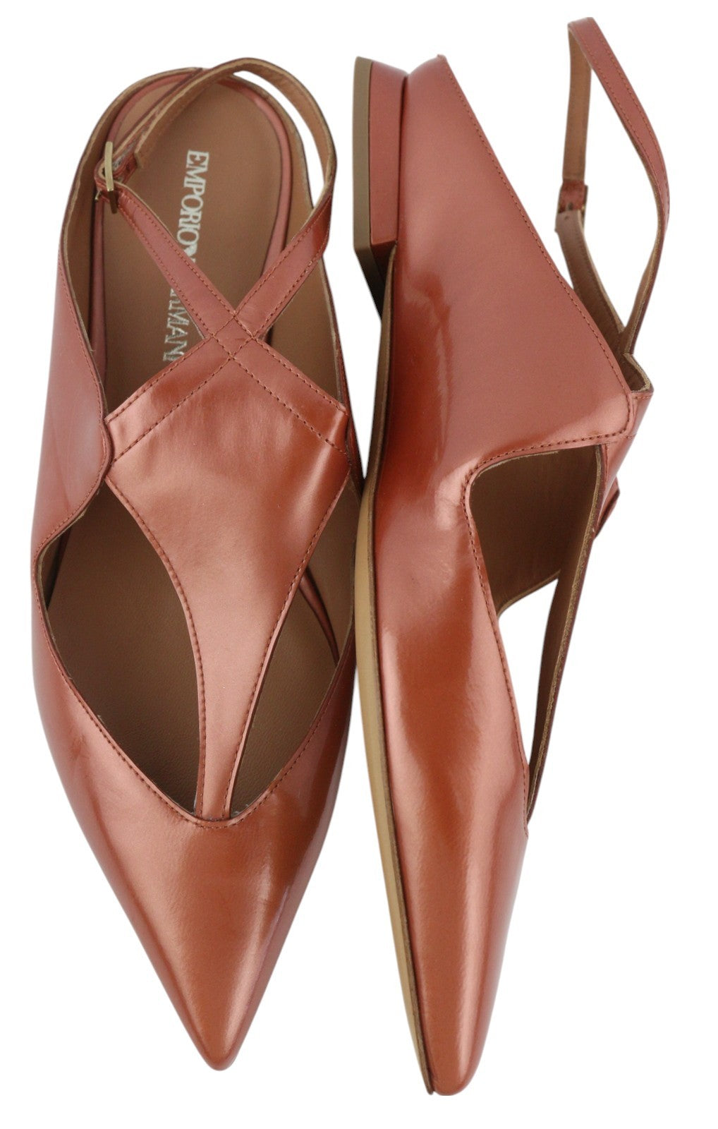 EMPORIO ARMANI X3D234 Women Flats EU37 Brown Pointed Toe Buckle Slip Sandals