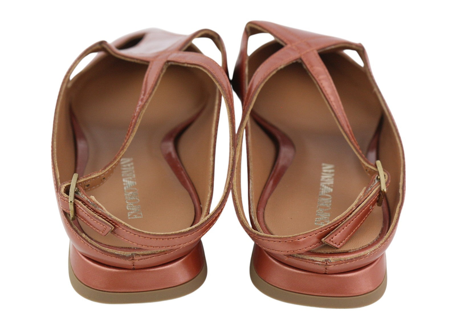 EMPORIO ARMANI X3D234 Women Flats EU37 Brown Pointed Toe Buckle Slip Sandals