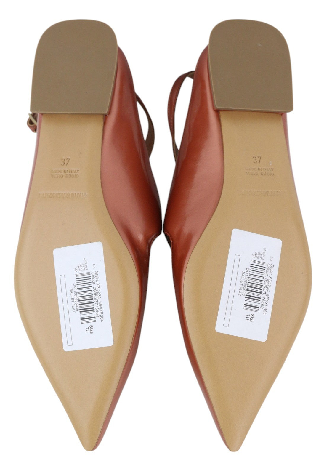 EMPORIO ARMANI X3D234 Women Flats EU37 Brown Pointed Toe Buckle Slip Sandals