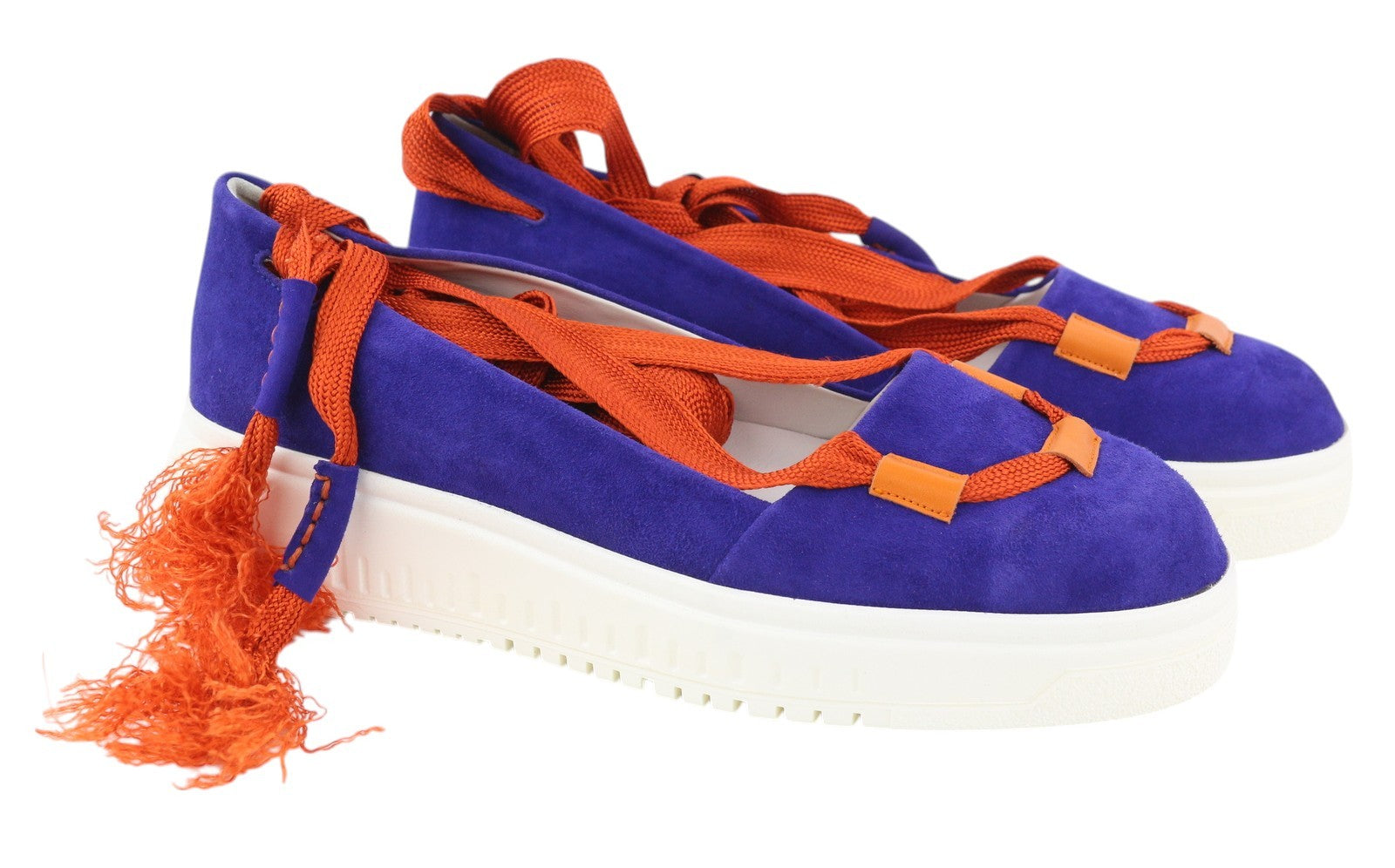 EMPORIO ARMANI X3X085 Women Shoes EU37 Blue Suede Leather Laces Details Platform